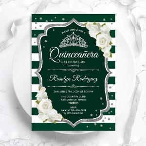 Emerald Green Silver White Elegant Quinceanera