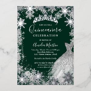 Emerald Green Snowflake Winter Quinceanera  Foil