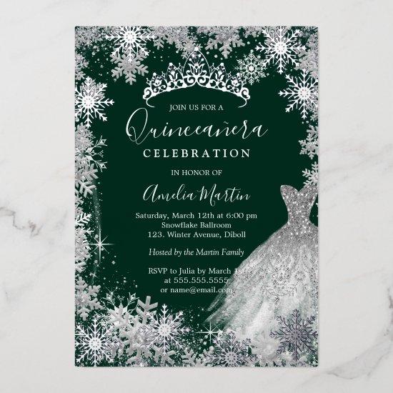 Emerald Green Snowflake Winter Quinceanera  Foil