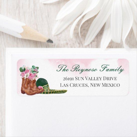 Emerald Green Sombrero Pink Floral Cowgirl Return  Label