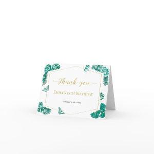 Emerald Green Sweet 16 Quinceanera Bat Mitzvah Thank You Card
