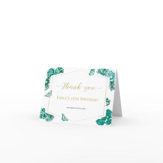 Emerald Green Sweet 16 Quinceanera Bat Mitzvah Thank You Card