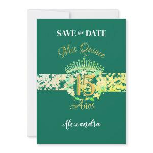 Emerald Green Vintage Boho Quinceañera Spanish  Save The Date