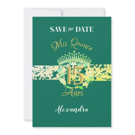 Emerald Green Vintage Boho Quinceañera Spanish  Save The Date