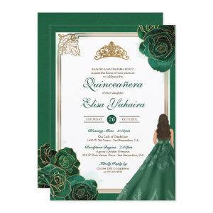 Emerald Green White Gold Roses Royal Quinceanera