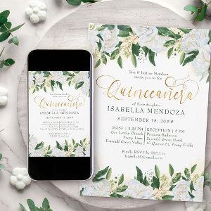 Emerald Green White Peony Quinceanera and Mass