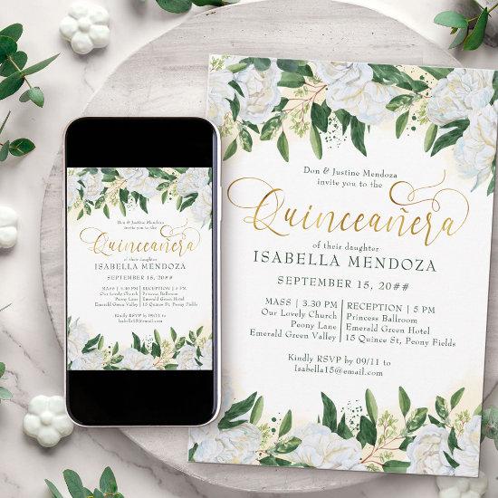 Emerald Green White Peony Quinceanera and Mass