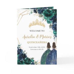 Emerald Navy Floral Quinceañera Order of Events Program