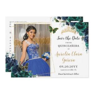 Emerald Navy Floral Quinceañera Pic Save the Date