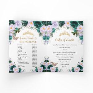 Emerald Purple Floral Quinceañera Order of Events Program