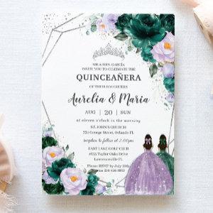 Emerald Purple Floral Twins Quinceañera Silver