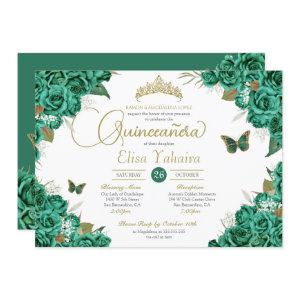 Emerald Roses Floral Tiara Butterfly Quinceanera