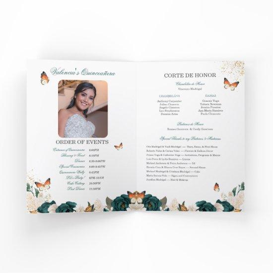 Emerald Roses Gold Tiara Butterfly Quinceanera Program