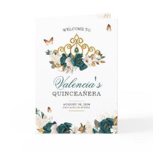 Emerald Roses Gold Tiara Butterfly Quinceanera Program