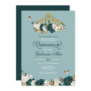 Emerald Sage Green Elegant Butterfly Quinceanera