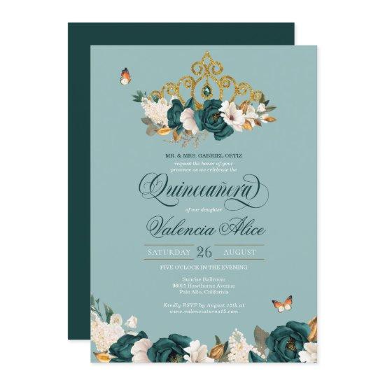 Emerald Sage Green Elegant Butterfly Quinceanera
