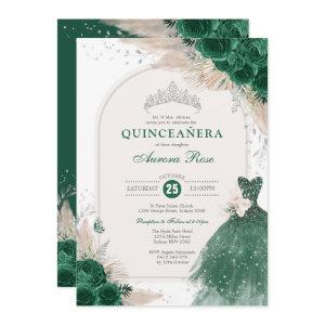 Emerald Silver Boho Roses Princess Quinceañera