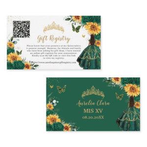 Emerald Sunflower Floral Quinceañera Gift Registry Enclosure Card