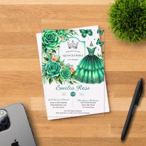 Emerald Sweet15 QUINCEANERA Green Dress Butterfly Acrylic
