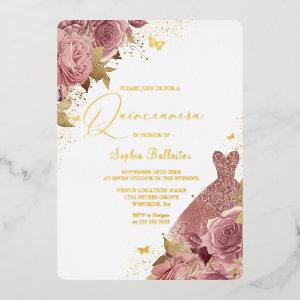 Enchanted Blush Dress Floral Quinceanera Real Gold Foil