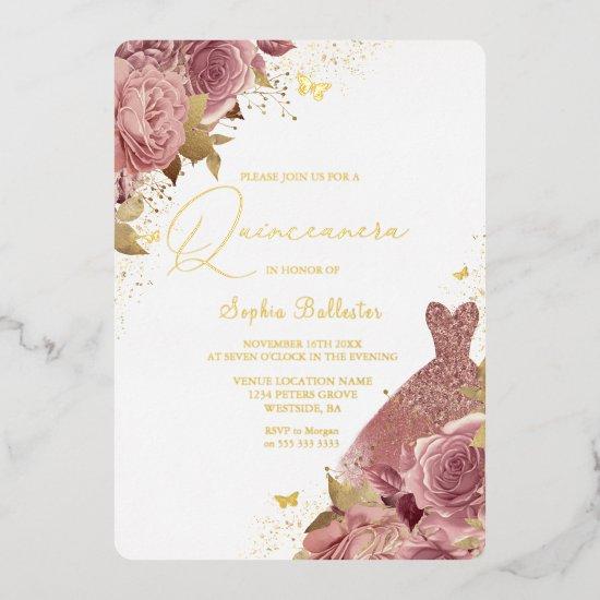 Enchanted Blush Dress Floral Quinceanera Real Gold Foil