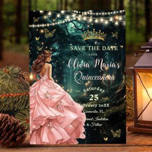 Enchanted Forest Blush Pink Dress Quinceañera Save The Date