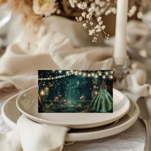Enchanted Forest Emerald Green Dress Quinceañera  Place Card