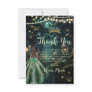 Enchanted Forest Emerald Green Dress Quinceañera  Thank You Card