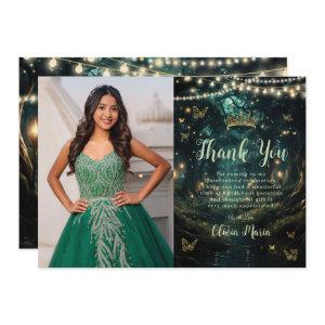 Enchanted Forest Emerald Green Quinceañera Photo Thank You Card