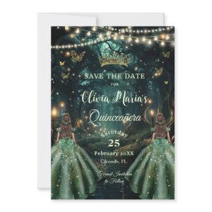 Enchanted Forest Emerald Green Twins Quinceañera Save The Date