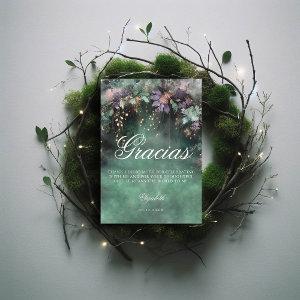 Enchanted Forest Magic Green Lavender Quinceanera Thank You Card
