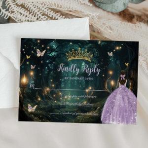 Enchanted Forest Purple Lilac Dress Quinceañera RSVP Card