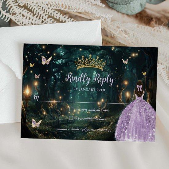 Enchanted Forest Purple Lilac Dress Quinceañera RSVP Card