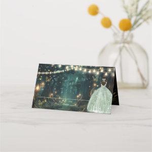 Enchanted Forest Sage Green Dress Quinceañera  Place Card