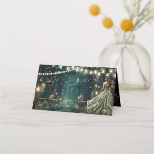 Enchanted Forest Sage Green Dress Quinceañera  Place Card
