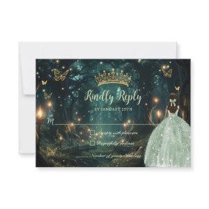 Enchanted Forest Sage Green Dress Quinceañera  RSVP Card