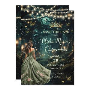 Enchanted Forest Sage Green Dress Quinceañera Save The Date