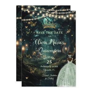 Enchanted Forest Sage Green Dress Quinceañera Save The Date