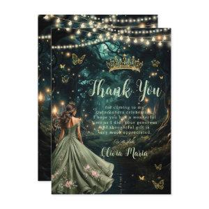 Enchanted Forest Sage Green Dress Quinceañera  Thank You Card