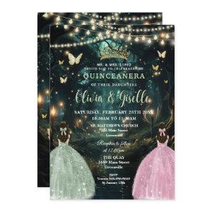 Enchanted Forest Sage Green Pink Twins Quinceañera