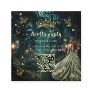 Enchanted Forest Sage Green Quinceañera QR RSVP Enclosure Card
