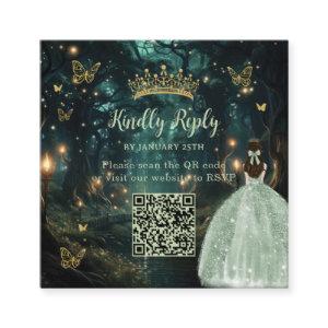 Enchanted Forest Sage Green Quinceañera QR RSVP Enclosure Card