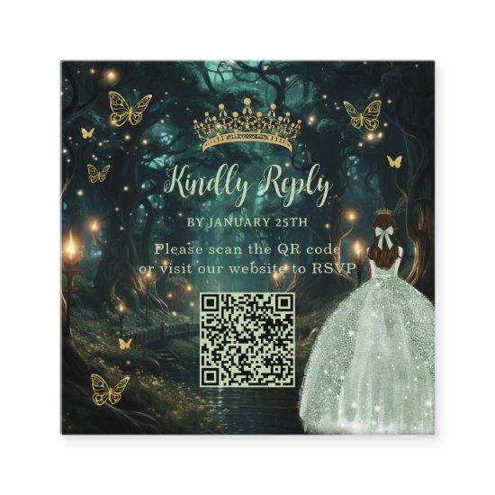 Enchanted Forest Sage Green Quinceañera QR RSVP Enclosure Card