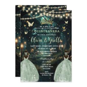 Enchanted Forest Sage Green Twins Quinceañera