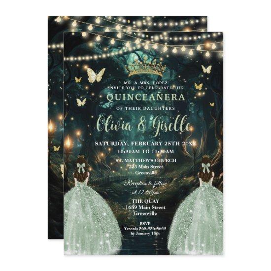Enchanted Forest Sage Green Twins Quinceañera