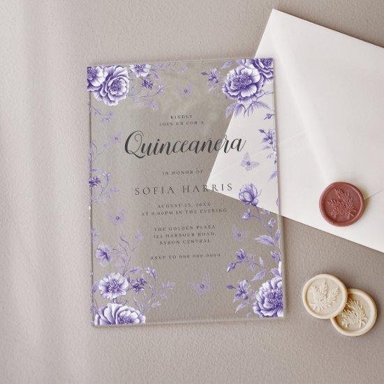Enchanted  Purple Floral Quinceanera 15th Birthday Acrylic