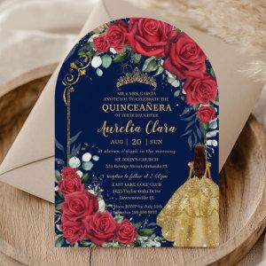 Enchanted Red Roses Floral Navy Quinceañera Arch