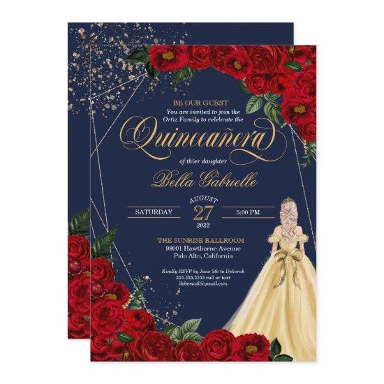Enchanted Rose Red & Gold Fairytale Quinceañera