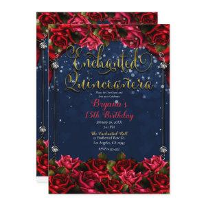 Enchanted Roses Navy Blue & Gold Quinceañera 15