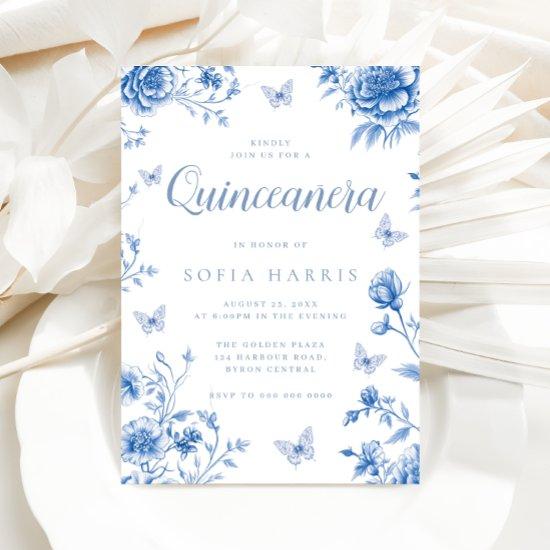 Enchanted Vintage Blue Flowers Quinceanera Party